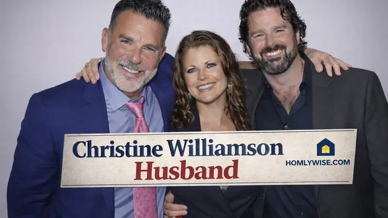 Christine Williamson husband image showing Christine Williamson posing with two men at an event